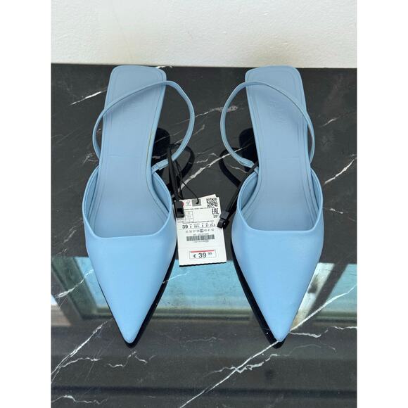 Zara Shoes - ZARA Powder Blue Pointed Toe Slingback Mule Kitten Heels